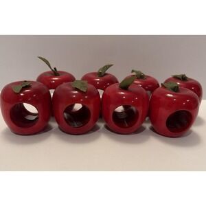 Set of 8 Wood Apple Shaped Napkin Holder Rings Made In India